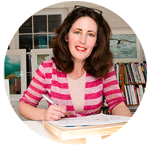 Cordelia Norris, founder of Luna Creative, working in the studio