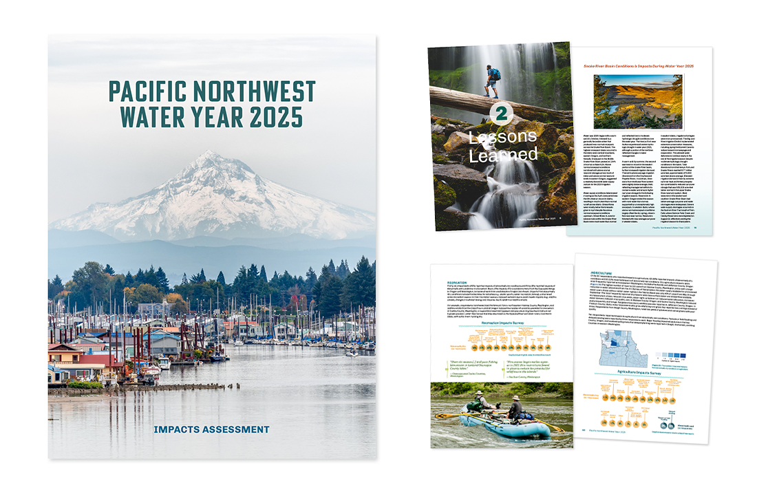 cover and interior images of the 2025 Pacific Northwest Water Year report