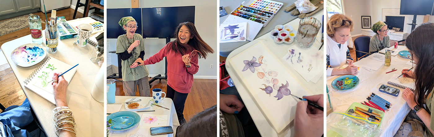 A series of four photos of Sketch Club shenanigans. Sketch Club is a vibrant Knoxville, TN creative community